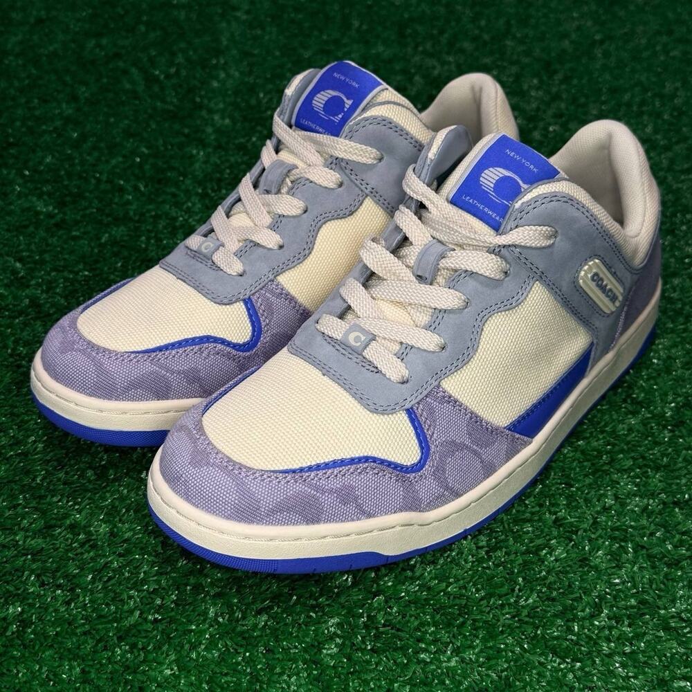 COACH C201 Women’s 9.5B Chalk Soft Purple Canvas Leather Sneakers NWB Stylish